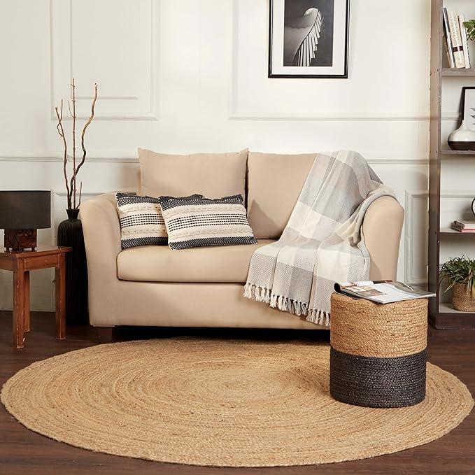 REDEARTH · Round Area Rug - Hand Woven Braided 100% Natural Jute - Artisan Made Reversible Boho Jute Rugs for Bedroom - Kitchen - Living Room - Farmhouse - Aesthetic Home Decor (8' Feet - Natural)