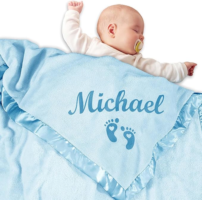 Personalized Baby Blanket with Name, Custom Flannel Swaddle Blankets, Customized Receiving Blanket for Boys, Baby Shower Birthday for Newborn - Blue(36" x 36")