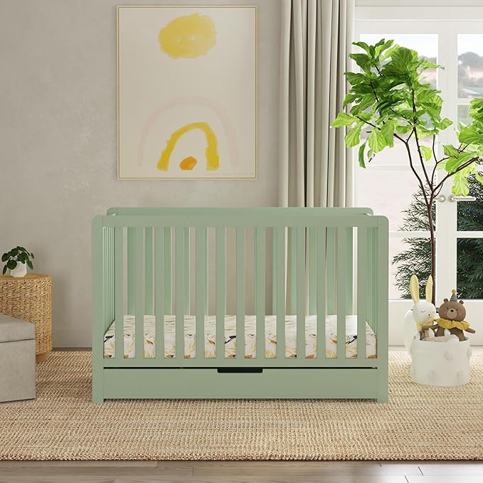Carter's by DaVinci Colby 4-in-1 Convertible Crib with Trundle Drawer in Light Sage, Greenguard Gold Certified, Undercrib Storage
