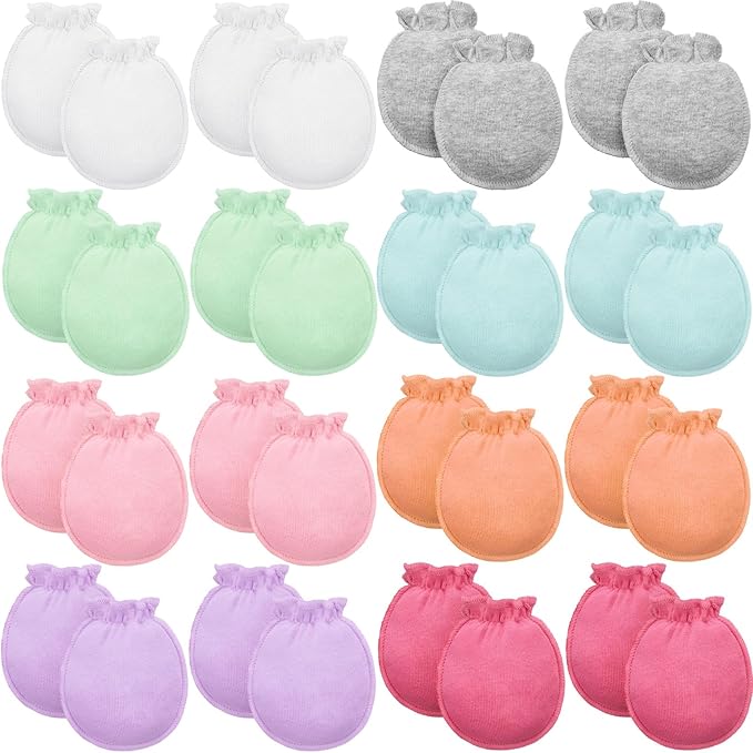 16 Pairs Newborn Baby Cotton Mittens No Scratch Gloves Unisex Newborn Mittens for baby Boys Girls 0-6 Months
