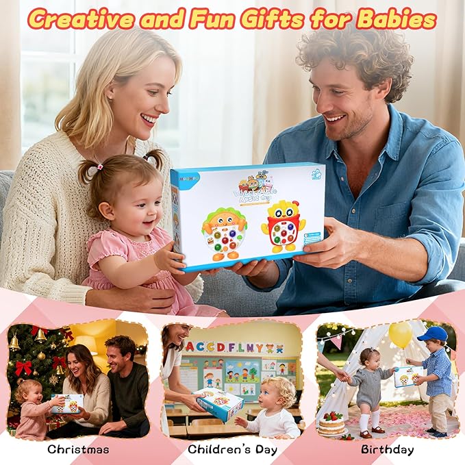 Musical Toys for Toddlers 1-3, Baby Musical Toys with Music & Sound Effects & 5 Level Quick Push Game, Interactive Light up Baby Toy with Flashing, Birthday Gift for Boy Girl 1 2 3 Year Old