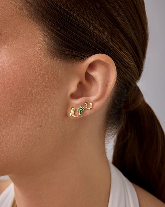 PAVOI 14K Gold Plated Dainty Flat Back Earrings for Women - Hypoallergenic Sterling Silver Posts Helix Cartilage Piercing Jewelry - Emoji Motif Bow Celestial Flatback Gold Stud Earrings Screw Back