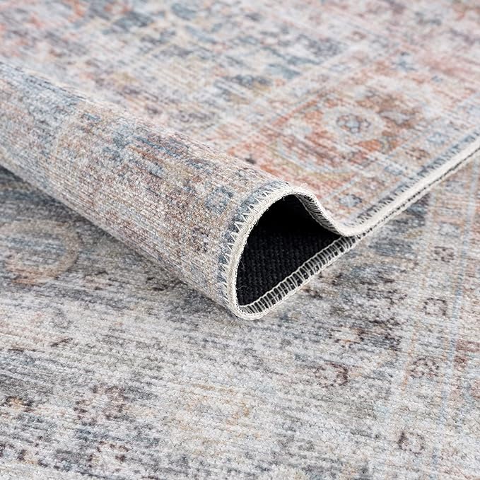 Bloom Rugs Caria Washable Non-Slip 10 ft Runner - Ocean Blue/Brick Traditional Runner for Entryway, Hallway, Bathroom, and Kitchen - Exact Size: 2'6" x 10'