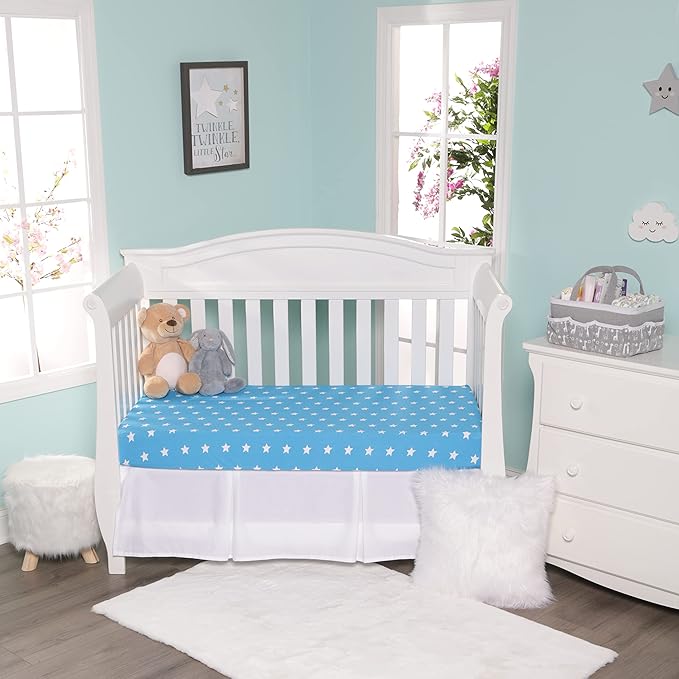 2 Pack Fitted Crib Sheets for Boys in 100% Jersey Knit Cotton –Boy’s Crib Mattress Sheets in Celestial Themes - Blue with White Stars and White with Blue and Gray Clouds by Everyday Kids