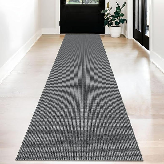 KOZYFLY Long Runners for Hallways 2x12 ft Washable Kitchen Runner Non Slip Rubber Backed Hallway Rugs Cotton Entryway Runner Rug Floor Carpet for Indoor Hall, Backdoor, Kitchen, Grey/Dark Grey