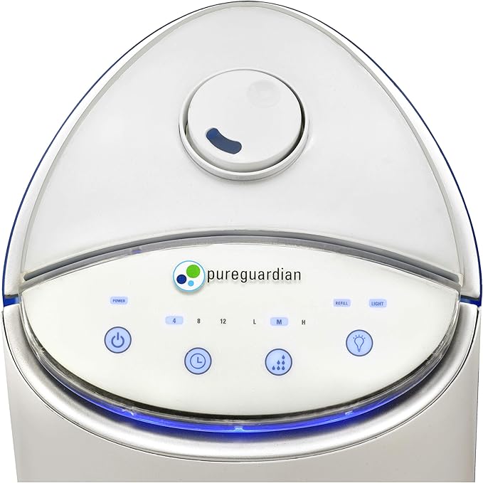 PureGuardian Ultrasonic Cool Mist Humidifier, 100 Hrs. Run Time, 1.5 Gallon Tank, 440 Sq. Ft. Coverage, Medium Rooms, Quiet, Filter Free, Essential Oil Tray, White, H3200WAR