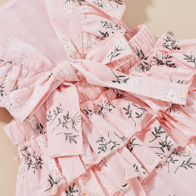 Baby Girls Floral Cotton Leotard Romper Newborn Daisy Playsuits Ruffled Sleeve Onesie Infant Jumpsuit Clothes Headband