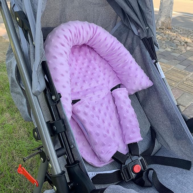 Baby Infant Head and Neck Support Pillow with Seat Belt for Car Seat -Extra Soft 3-in-1 Toddler Car Seat Insert Cushion Pad for Car Seats Purple