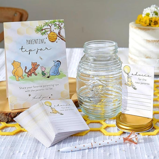 Kate Aspen Honey Bear Parenting Tip Jar For Baby Shower Game & Activity, Advice Cards & Bee Hive Shaped Jar with Lid, Nursery and Baby Shower Decoration