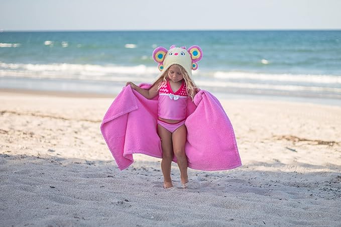 Hooded Baby Towel for Kids 2-8 | Large 100% Cotton Baby Towel for Girls | Cute Butterfly Bath Towels for Babies and Toddlers in Hot Pink and Yellow