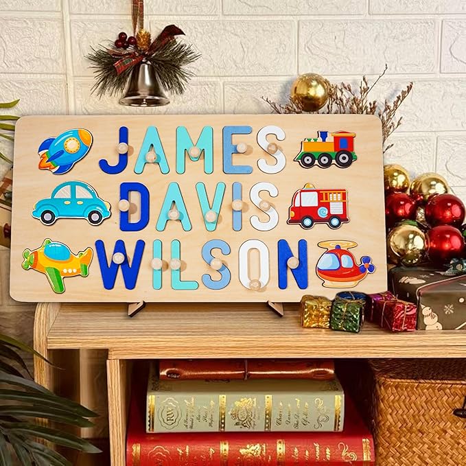 Name Puzzle for Kids Personalized, Custom Baby Toddler Basket Stuffers Gifts for Boy Girl, First Baby Birthday Gift, Montessori Learning Toddler Toys