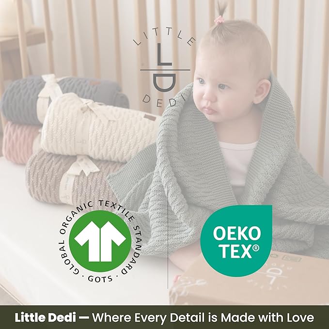 100% Organic Cotton Baby Knitted Blanket with Gift Box - Soft Toddler, Crib, Stroller Blanket - Neutral Swaddle and Receiving Blanket for Newborns, 30"x40", Pepper Green
