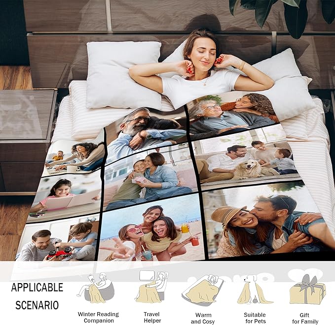 Custom Blanket with Picture Text, Customized for Mom, Dad, Couple, Girlfriend, Boyfriend, Wife, Husband - Perfect for Christmas, Birthday