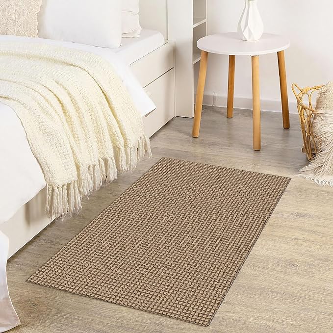 KOZYFLY Indoor Door Mat 2x3 ft Small Area Rugs Washable Front Door Mat Non Slip Rubber Backed Entryway Rug Cotton Entrance Doormat for Front Porch Bathroom Kitchen Bedroom, Tan/Orange/Brown