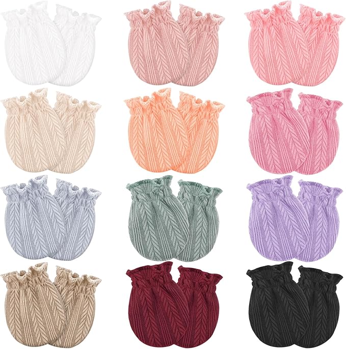 BQUBO 12 Pairs Baby Mittens Newborn Infant Toddler Mittens No Scratch Cotton Elastic Wrist Gloves for Boys Girls 0-6 Months