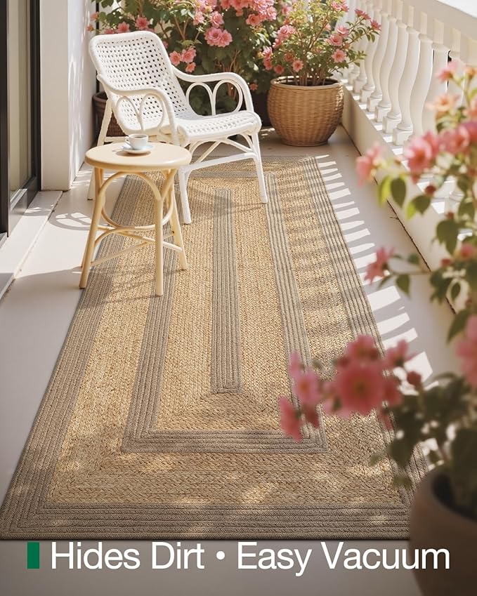 LUMI Jute Runner Rug Non Slip for Hallway, 3'x8' Natural Rustic Carpet No Shedding, Farmhouse Braided Area Mat Indoor High Traffic for Living Room, Entryway, Kitchen, Laundry