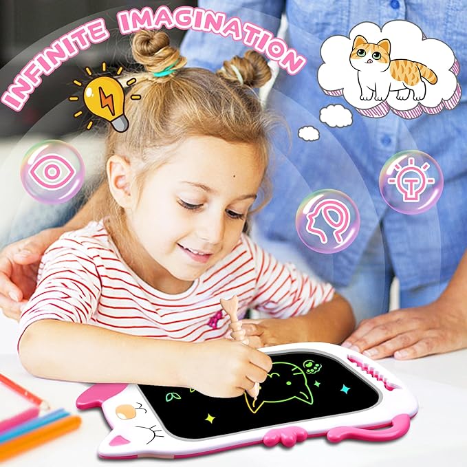 GJZZ Drawing Doodle Board Toys for 3 4 5 6 7 Year Old Girls Boys Gifts, LCD Writing Tablet and Scribble Board Learning Toy for Kids, Birthday Gift for Toddler - Pink White