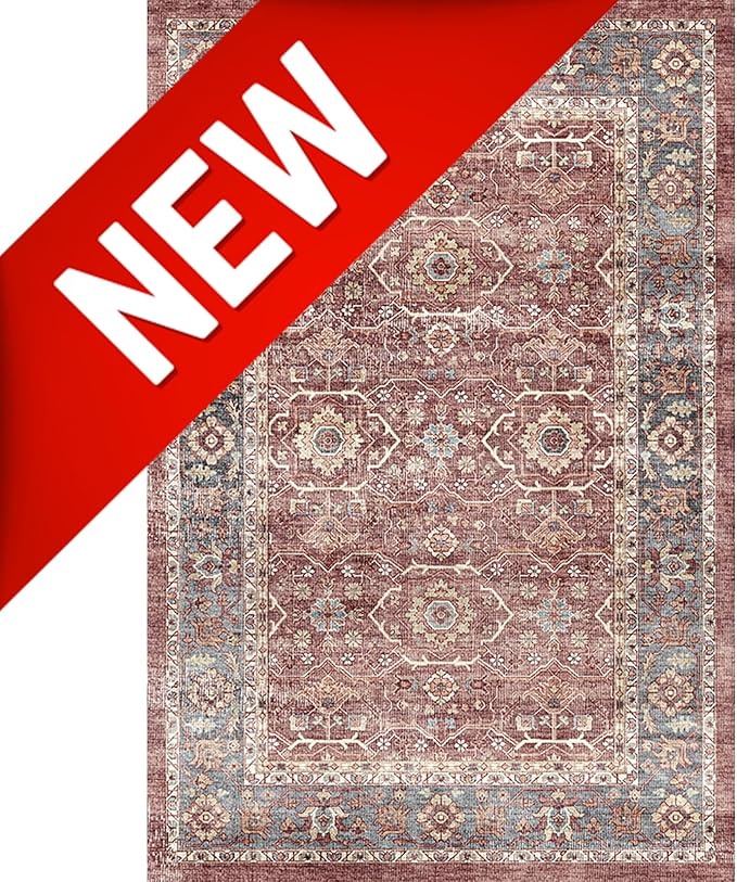 Dripex Vintage Washable Area Rug - 4x6 Distressed Rugs for Living Room Bedroom Oriental Medallion Floral Print Carpet Low-Pile Indoor Soft Non-Slip Accent Rug Farmhouse Office Home Decor