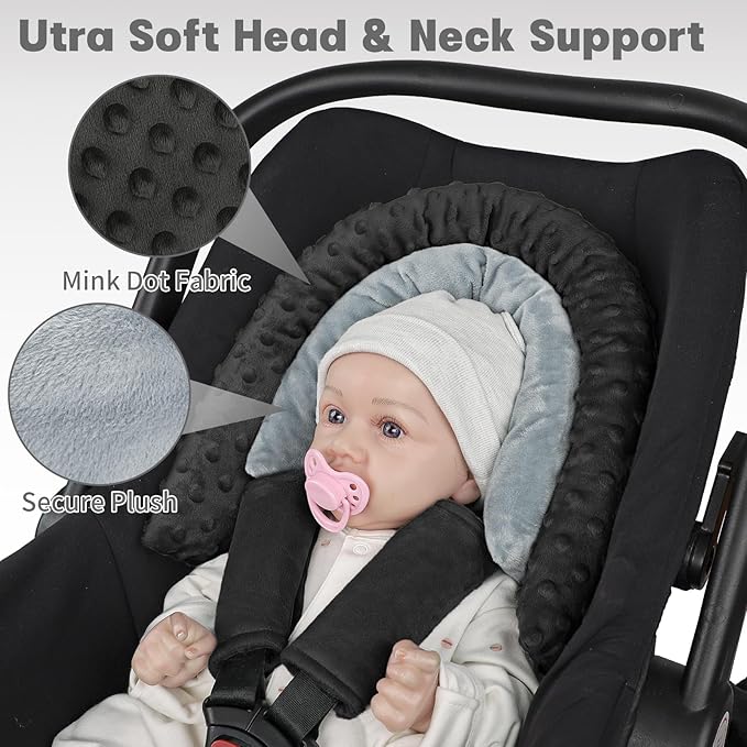 Infant Car Seat Insert, HNHUAMING Baby Car Seat Head & Body Support with 2 Straps Pads, Ultra Soft Newborn Preemie Carseat Insert Cushion for Girls Boys, Fits Car Seat, Stroller, Swing, Bouncer, Black