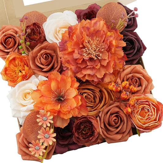 RICHMYC Artificial Flowers Orange Wedding Silk Flowers with Stems, Fall Flowers Artificial for Decoration Fake Cake Flowers for Wedding Bouquets Centerpieces Baby Shower Fall Decor