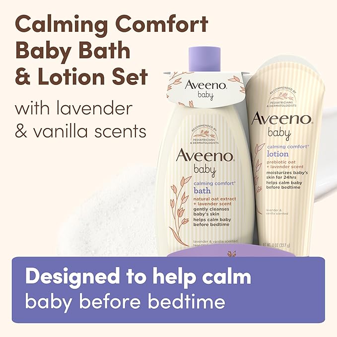Aveeno Baby Calming Comfort Bath & Body Lotion Set, Nighttime Baby Skin Care Products with Nourishing Oatmeal Plus Relaxing Lavender & Vanilla Scents, Paraben- & Phthalate -Free, 2 Items