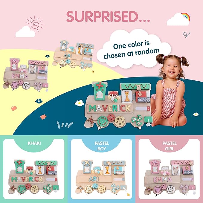 Customized Name Puzzle for Toddlers (Fixed I J Letters) Personalized Toddlers Busy Board, Baby Personalized Board for 1-5 Years Old, Montessori Toys (Pastel Girls)