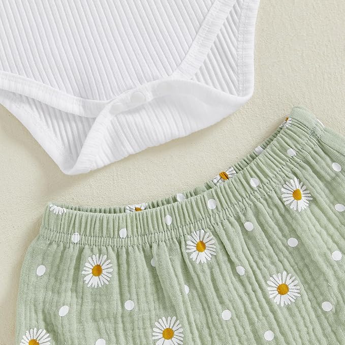 Kaipiclos Cherry Baby Outfit Newborn Infant Girl Clothes Rib Knit Romper & Shorts Waffled Baby Clothes for Girls 0 3 6 12 18M