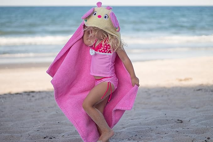 Hooded Baby Towel for Kids 2-8 | Large 100% Cotton Baby Towel for Girls | Cute Butterfly Bath Towels for Babies and Toddlers in Hot Pink and Yellow