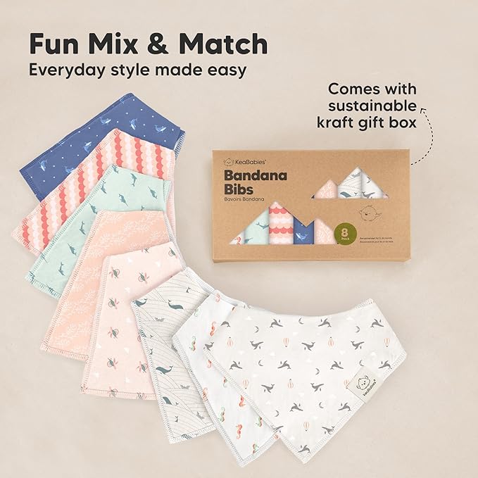 8-Pack Organic Baby Bandana Bibs for Boys, Girls - Super Absorbent Triangle Baby Bibs for Drooling and Teething Infant, 100% Cotton Extra Soft for Newborn, Infant 0-36 Months (Marine Muse)