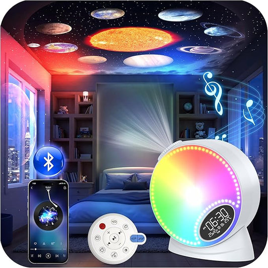 Galaxy Projector, 12 in 1 Planetarium Star Projector for Bedroom, Galaxy Light Projector with Bluetooth Speaker, White Noise, Meteor Effects, RGB Lighting & Timer, Space Night Light for Kids,Adults