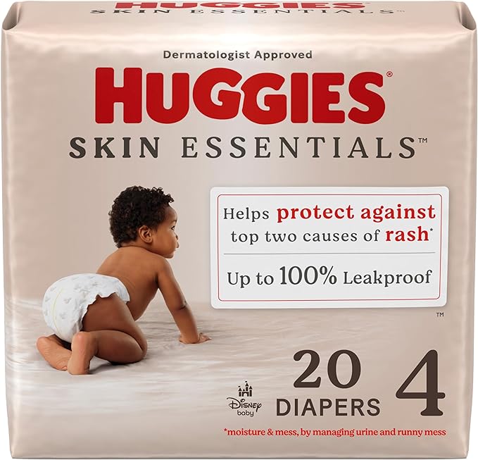 Huggies Size 4 Diapers, Skin Essentials Baby Diapers, Size 4 (22-37 lbs), 20 Count, Packaging May Vary