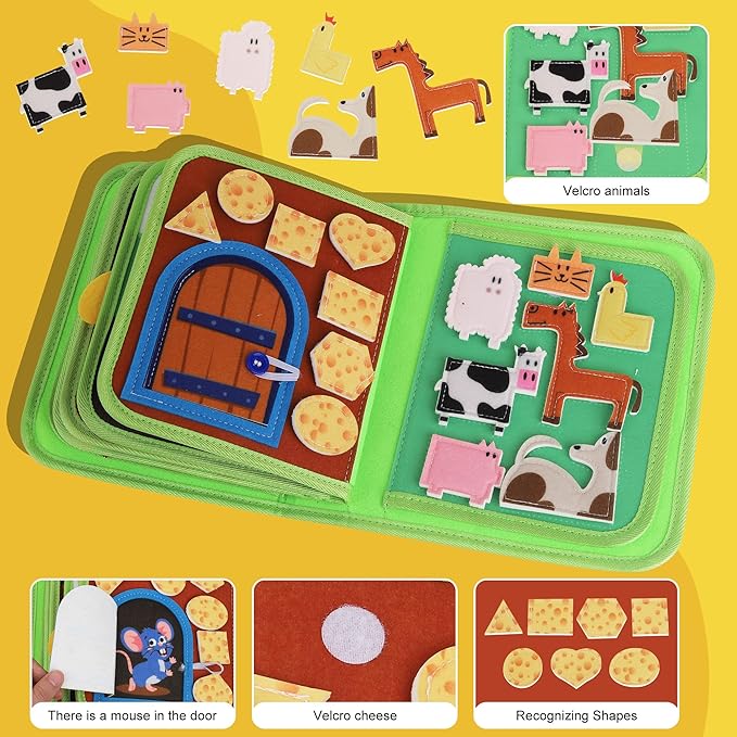 Busy Book for Toddlers Montessori Toys- Busy Board for 1-3 Year Boy Gifts Girl Toys Educational Learning Quiet Activity Books Toddler Airplane Travel Toy for 1 Year Old Birthday