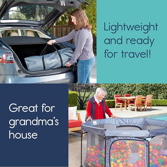 Hiccapop 53” PlayPod Outdoor Baby Playpen for Baby with Canopy, Deluxe Portable Playpen for Babies and Toddlers with Dome