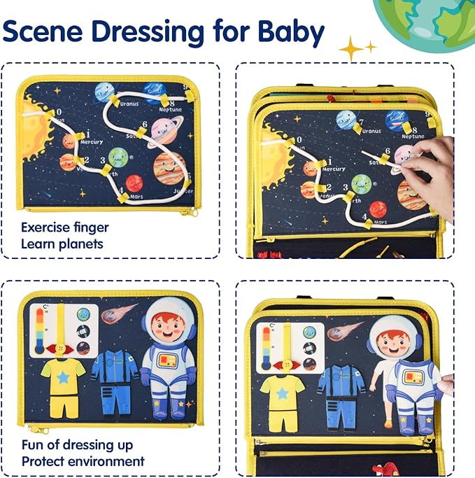 Montessori Busy Board for Toddlers 1 2 3 4 Year Old Boys & Girls, STEM Sensory Toys with Cosmic Exploration Activities Educational Travel Game Busy Book for Fine Motor Skills & Birthday Gift
