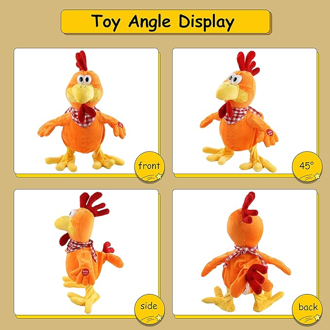 Houwsbaby 15" Electronic Squawking Chicken Toy, Easter Chicken Stuffed Animal Interactive Musical Walking Singing Waving Rooster Plush Toy with Bib Present for Kids Boys Girls Easter Thanksgiving Day