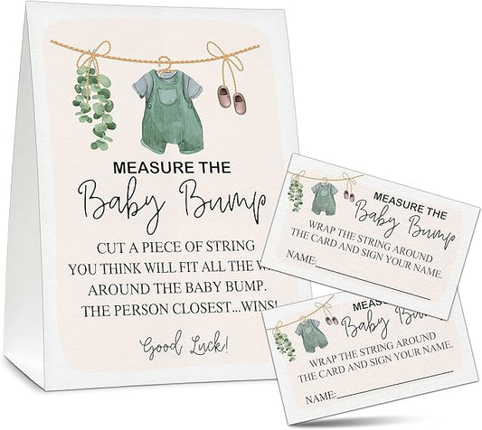 Measure the Baby Bump Baby Shower Game Set, 1 Standing Sign with 50 Guessing Cards, Baby Clothes Gender Reveal Party Decorations Supplies - B08