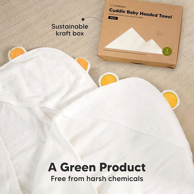 KeaBabies Hooded Baby Towel for Newborn - Viscose Derived from Bamboo Large Baby Bath Towels with Hood for Boys, Girls, Toddler, Extra Absorbent & Soft Newborn Bath Essentials (Bear)