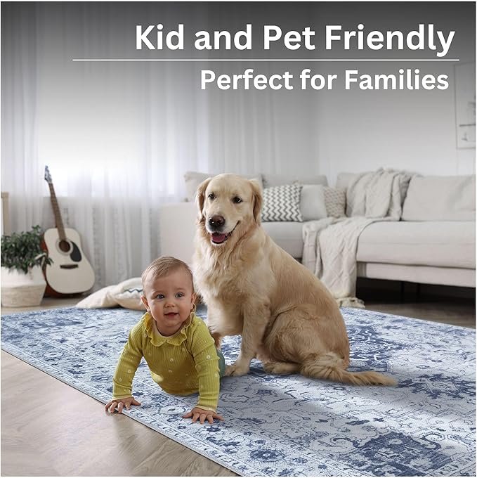 Bloom Rugs Washable Non-Slip 10 ft Runner - Gray/Blue Traditional Medallion Runner for Entryway, Hallway, Bathroom, and Kitchen - Exact Size: 2.5' x 10'