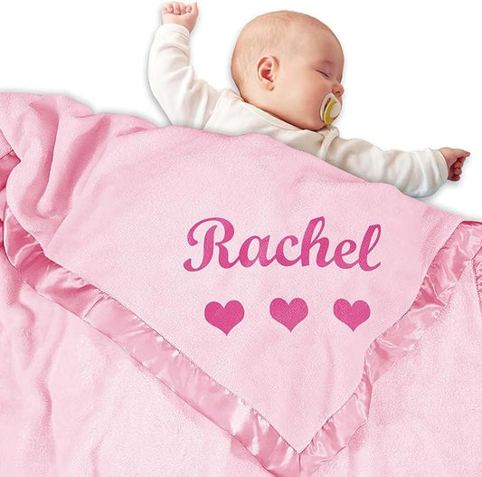 Personalized Baby Blanket with Name, Custom Flannel Swaddle Blankets, Customized Receiving Blanket for Girls, Baby Shower Birthday for Newborn - Pink(36" x 36")