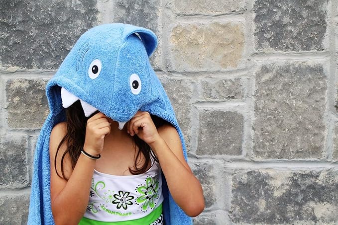 Hooded Baby Towel for Kids 2-8 | Large 100% Cotton Baby Shark Towel for Boys or Girls in Blue | Unisex Cute Shark Bath Towels for Babies and Toddlers