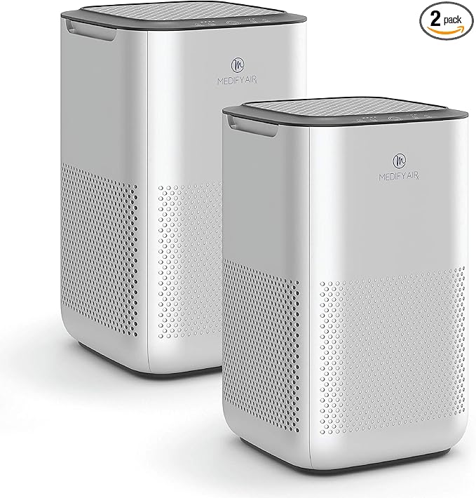 Medify MA-15 Air Purifier with True HEPA H13 Filter | 585 ft² Coverage in 1hr for Allergens, Smoke, Wildfires, Dust, Odors, Pollen, Pet Dander | Removal to 0.1 Microns | Silver, 2-Pack