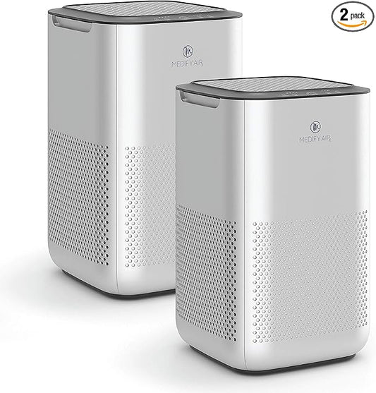 Medify MA-15 Air Purifier with True HEPA H13 Filter | 585 ft² Coverage in 1hr for Allergens, Smoke, Wildfires, Dust, Odors, Pollen, Pet Dander | Removal to 0.1 Microns | Silver, 2-Pack