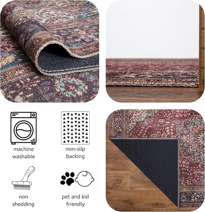 Keen Home Design 2x10 Rug - Machine Washable Runner Rug with Non-Slip Backing, Ideal for Hallway, Entryway, Kitchen, Laundry Room - Vintage, Easy Clean, Durable, Low Pile - (2'6" x 10')