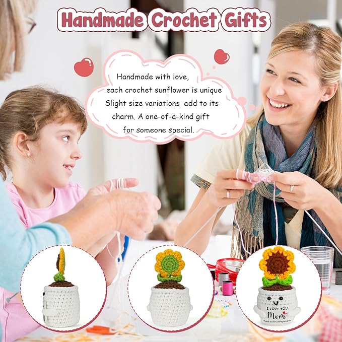 MBL Gifts for Mom Mothers Birthday - Mom I Love You, Handmade Funny Cute Crochet Sunflower for Mother Mama Mommy Birthday Mother’s Day Christmas Stocking Stuffers Present from Daughter Son