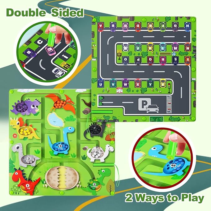 2 in 1 Magnetic Color and Number Maze, Montessori Educational Wooden Puzzle Toy for Kids Ages 3-13, Double-Sided Alphabet Counting Game Board for Fine Motor Skills, Preschool Learning Gift