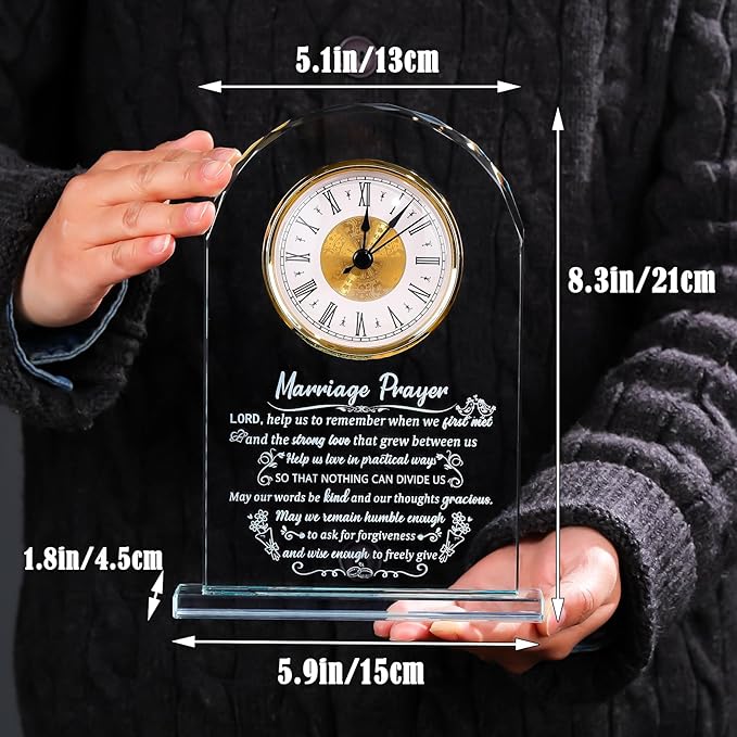 Glass Clock Wedding Gifts for Couples 2025, Happy Anniversary Marriage Prayer Gift with Inspiring Quotes, Unique Newlywed Mr and Mrs Gifts, Engagement Presents for Home