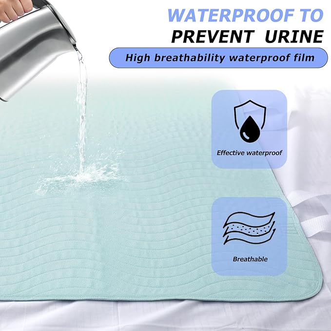 Bed Pads for Incontinence Washable Positioning Bed Pad with Handles, Reusable Underpads Absorbent with 4-Layer Waterproof Underpads for Incontinence, Elderly Bedridden (36×52 Inch - 2 Pack)