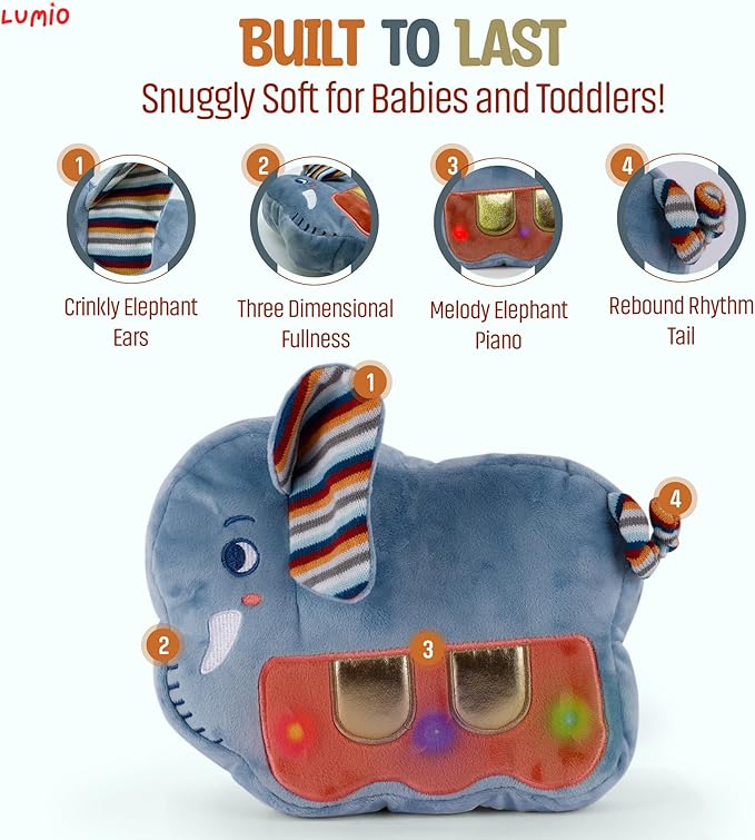 Lumio Interactive Musical Plush Toy with Lights and Sounds - Sensory Toy for 3 6 9 12-18 Months and up, Perfect for Tummy Time Rhythm Learning (Piano)