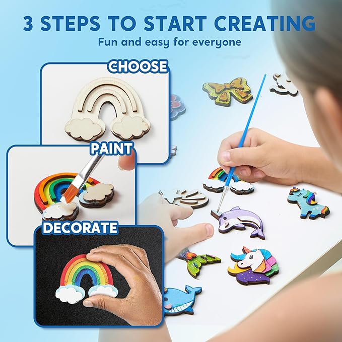 JOYIN 12 pcs Fantasy Wooden Magnets, Kids Unicorn Painting Craft, Spring and Rainy Day Activities School Art Projects, Toys for Kids Aged 3+ Birthday Easter