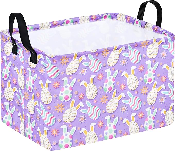 Easter Gift Basket Eggs Storage Basket Kids Toys Storage Basket Organizer Box Clothes Laundry Hamper Bunny Nursery Basket with Handles